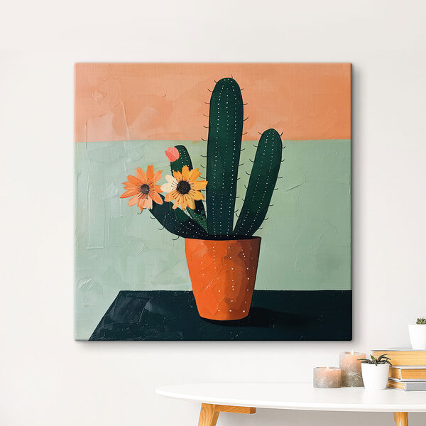 Peinture d'un cactus avec des fleurs dans un pot Peinture d'un cactus avec des fleurs dans un pot