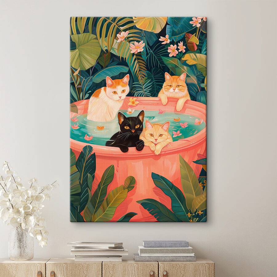 Chats dans un bac d'eau