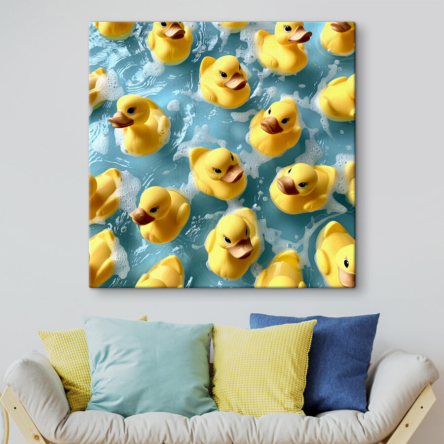 Groupe de canards en caoutchouc jaunes dans une piscine