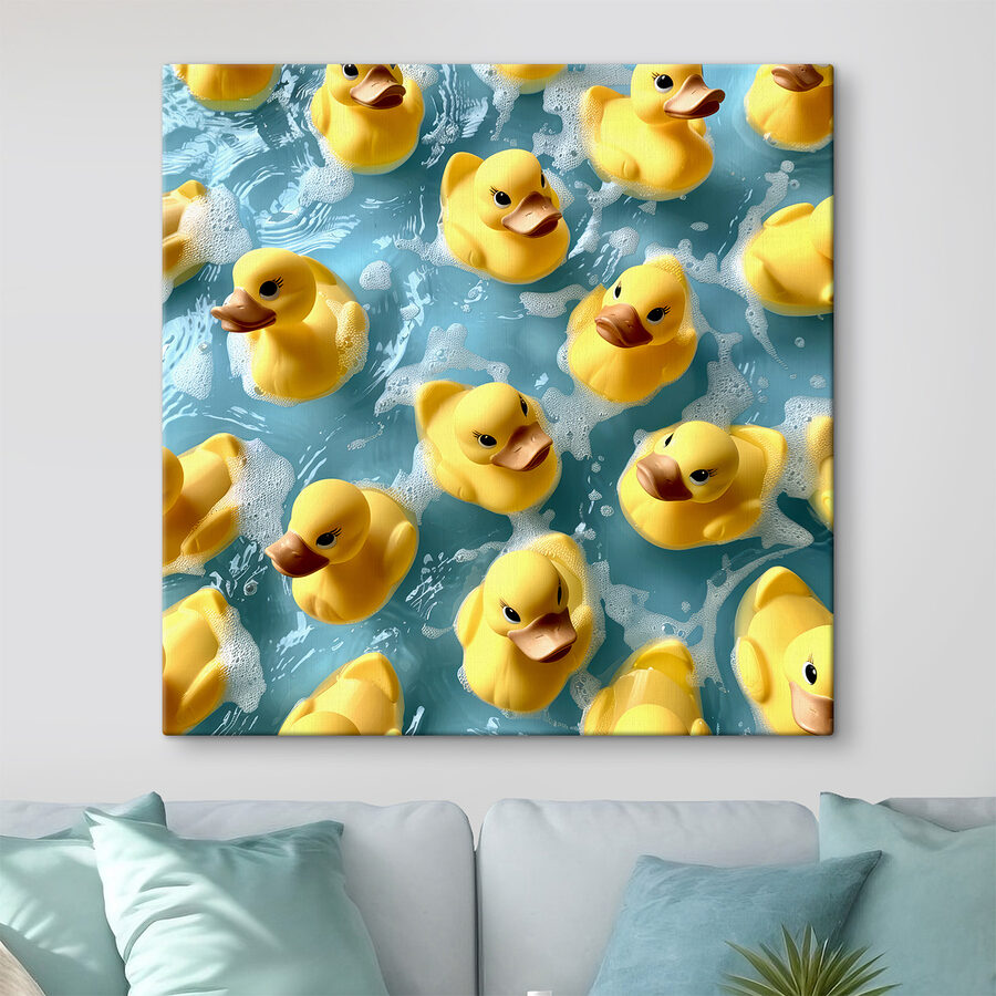 Groupe de canards en caoutchouc jaunes dans une piscine