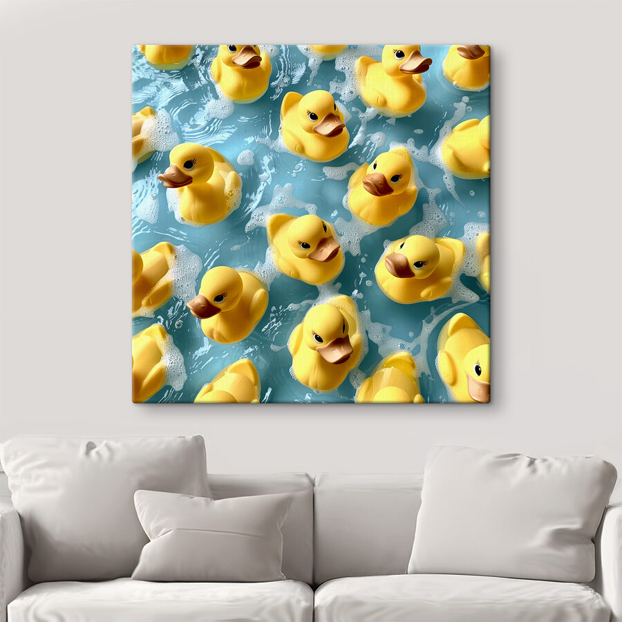 Groupe de canards en caoutchouc jaunes dans une piscine