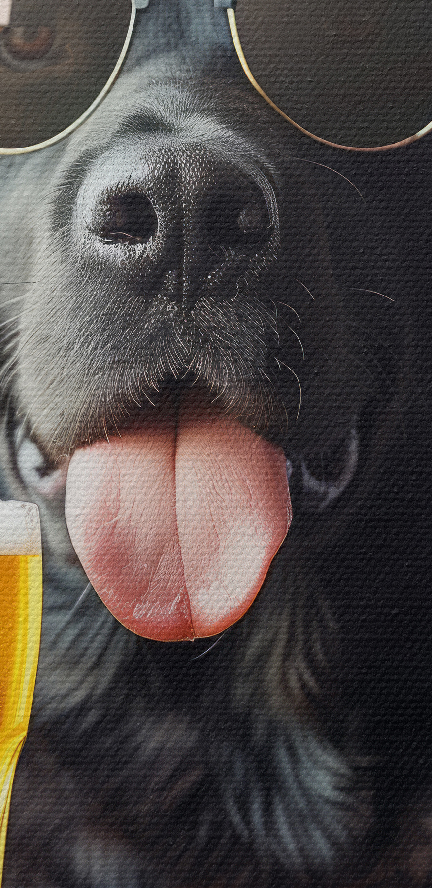 Chien portant des lunettes de soleil et tenant un verre de bière