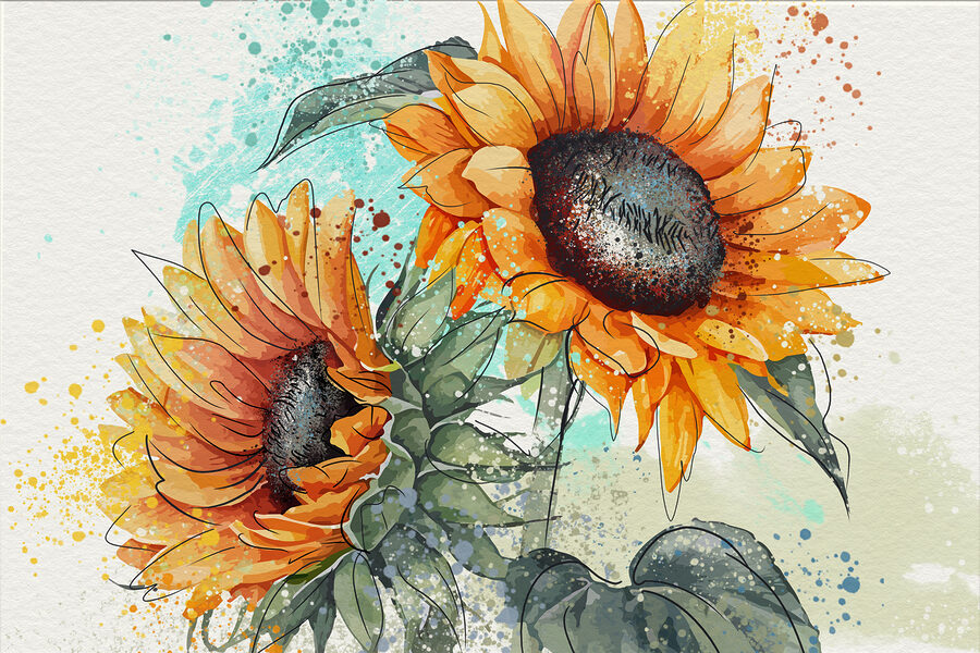 Peinture de tournesols sur fond blanc Peinture de tournesols sur fond blanc