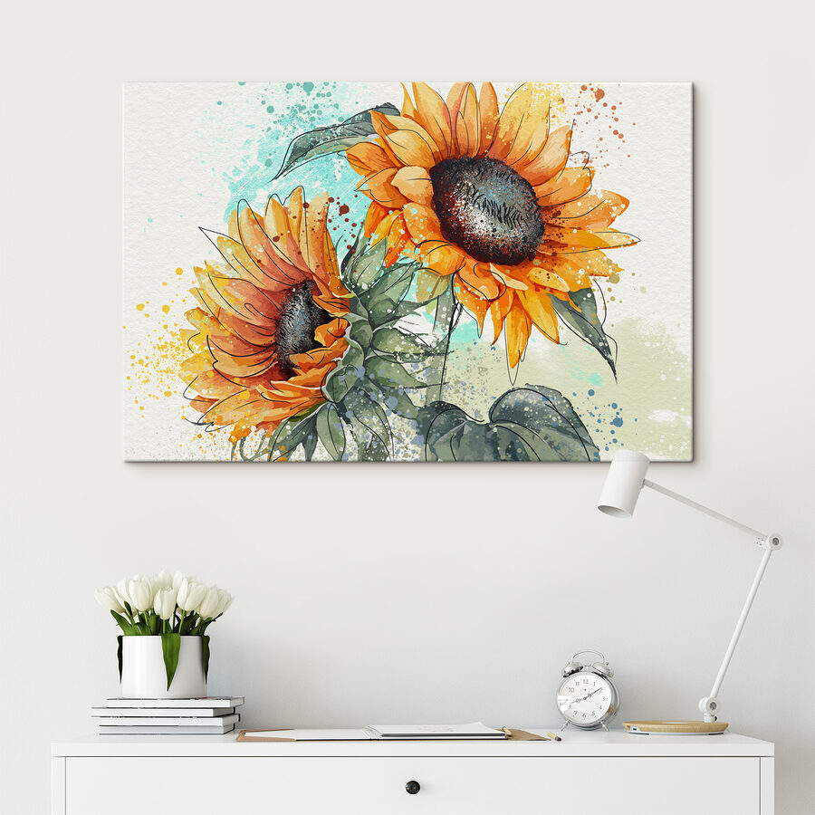 Peinture de tournesols sur fond blanc Peinture de tournesols sur fond blanc