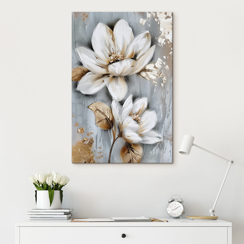 Painting of flowers on a grey surface Painting of flowers on a grey surface