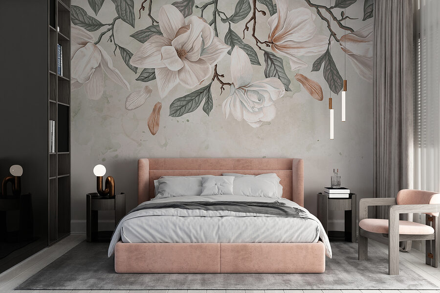 Fleurs et feuilles blanches sur fond blanc