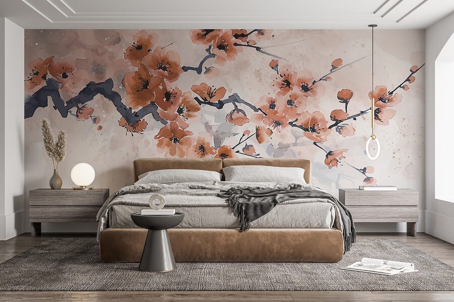 Peinture d'une branche avec des fleurs Peinture d'une branche avec des fleurs