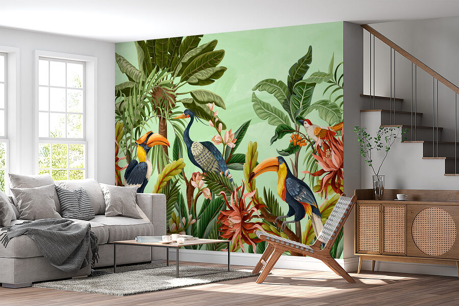 Groupe d'oiseaux et de fleurs Groupe d'oiseaux et de fleurs