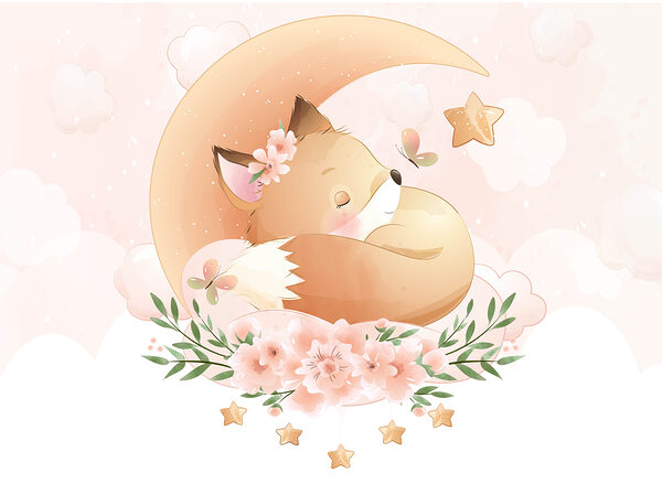 Dessin humoristique d'un renard dormant sur la lune Dessin humoristique d'un renard dormant sur la lune