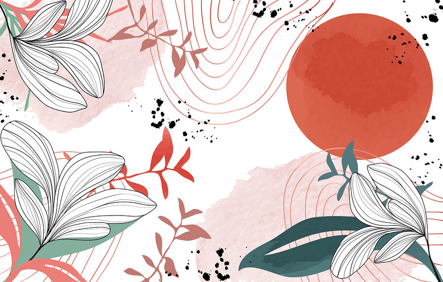 Motif floral blanc et rouge