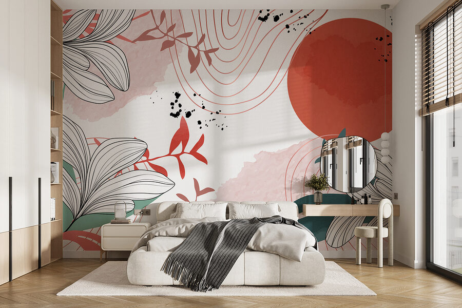 Motif floral blanc et rouge
