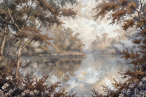 Rivière avec arbres et buissons Rivière avec arbres et buissons