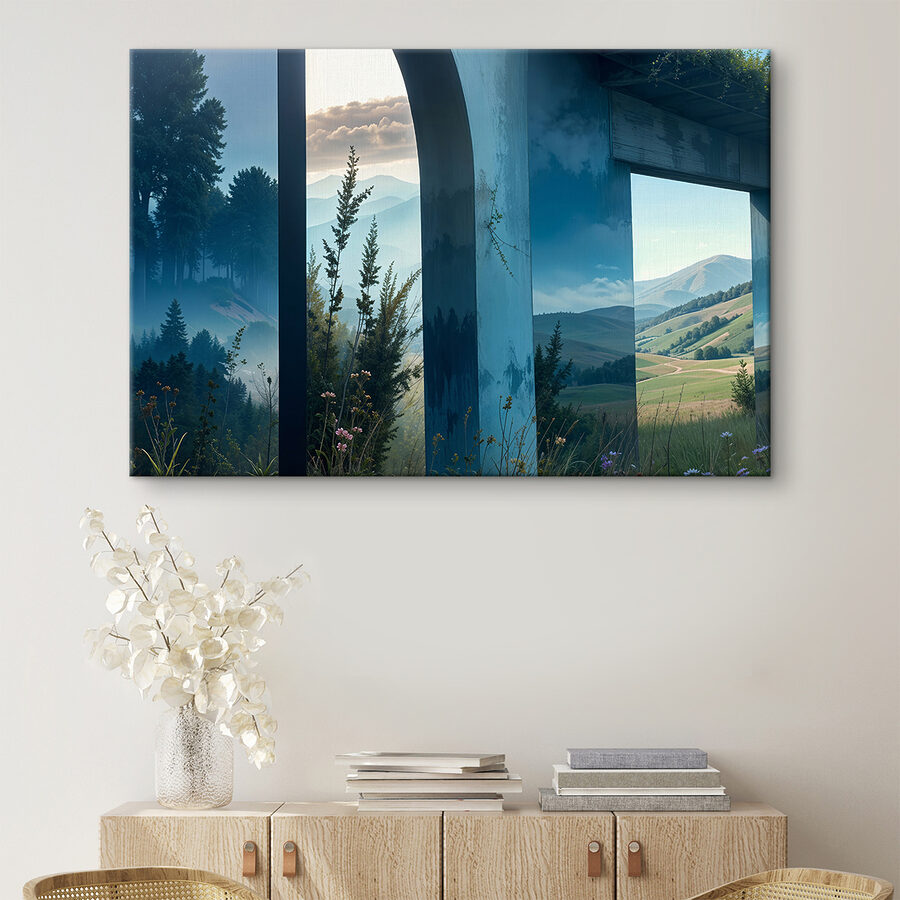 Vue d'un paysage à travers une fenêtre