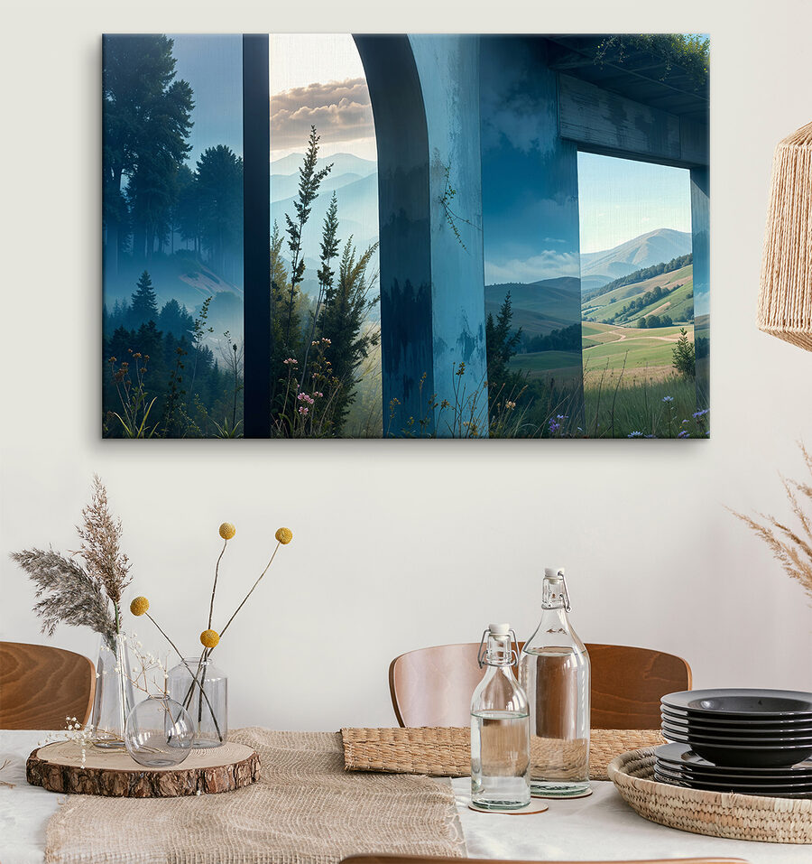 Vue d'un paysage à travers une fenêtre