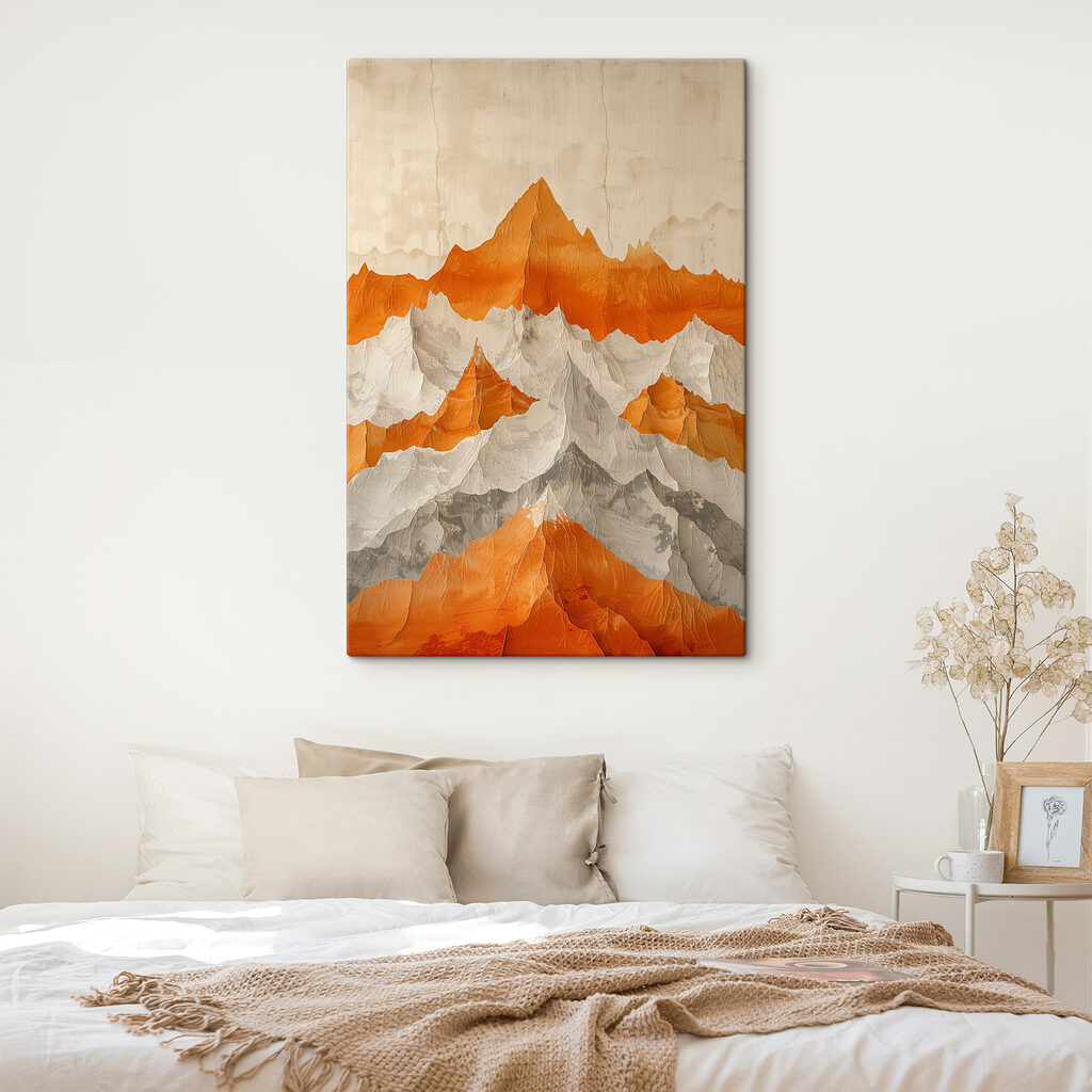 Painting of mountains in orange and white