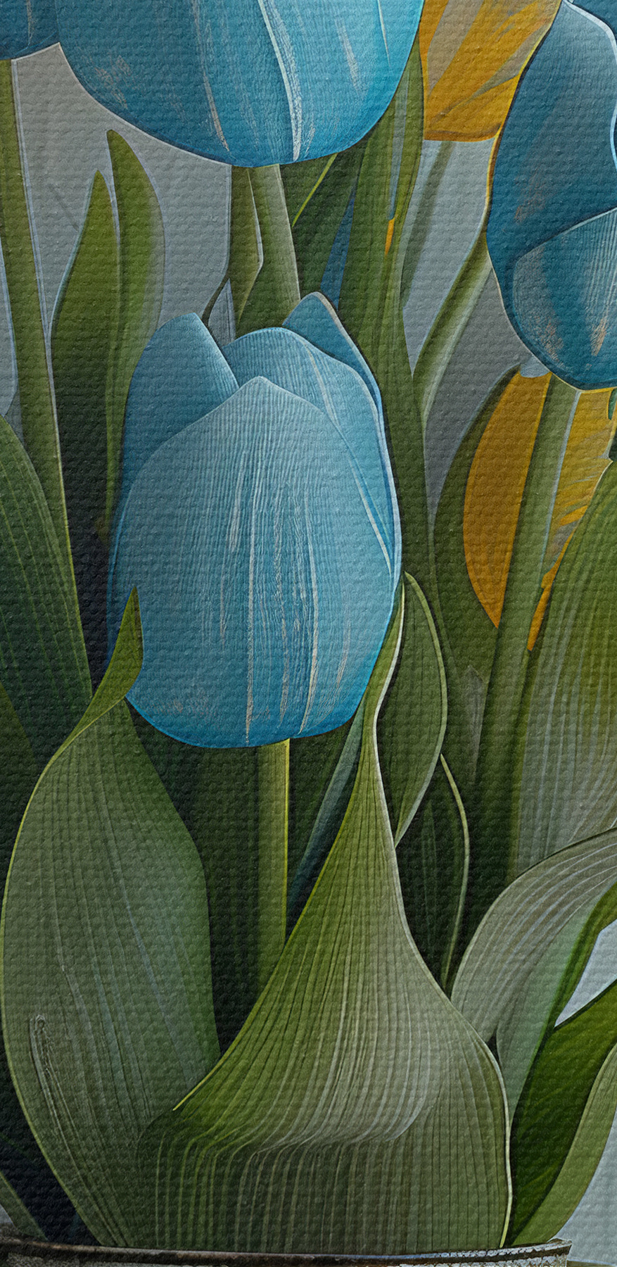 Vase de tulipes bleues et jaunes