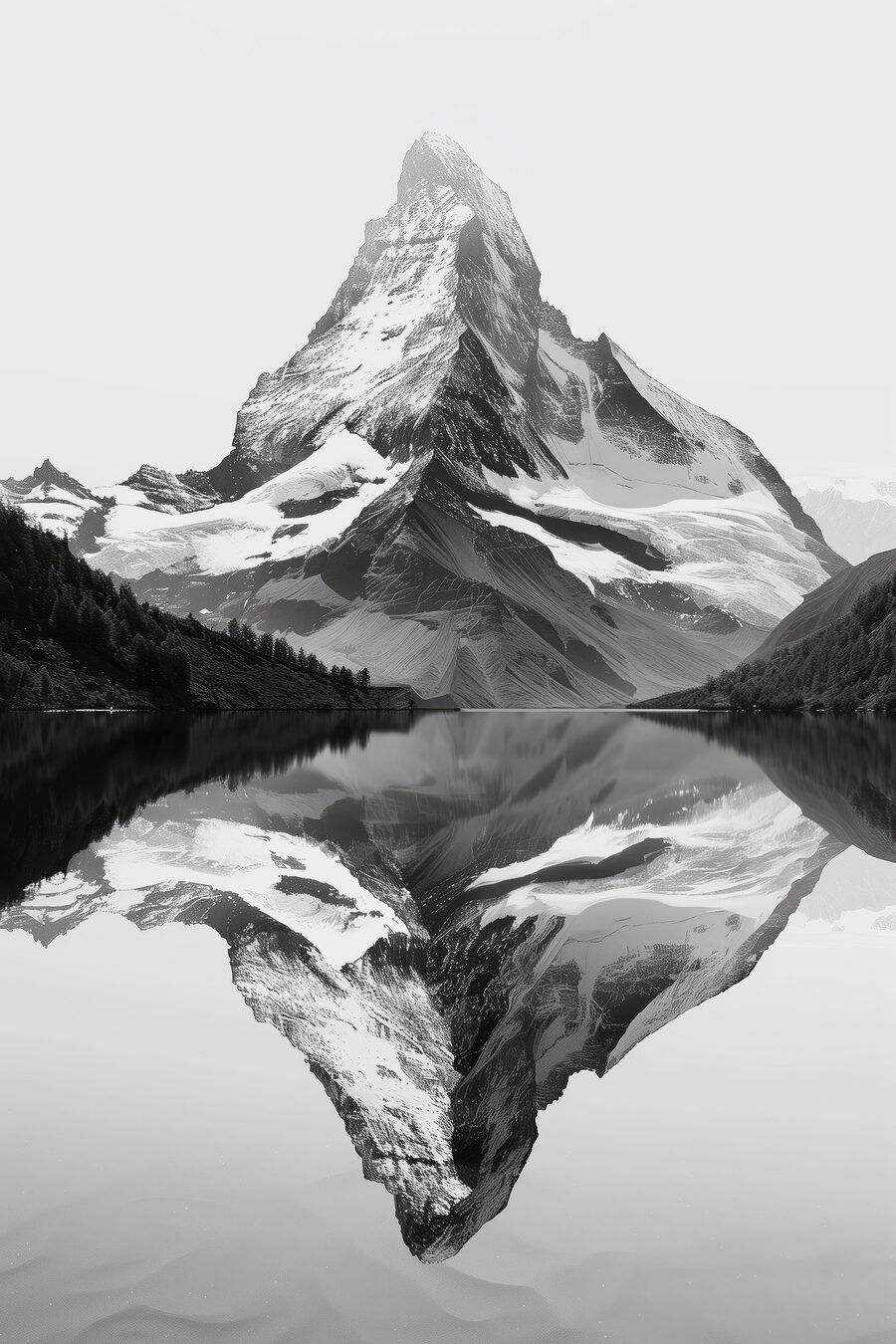 Montagne avec lac et arbres