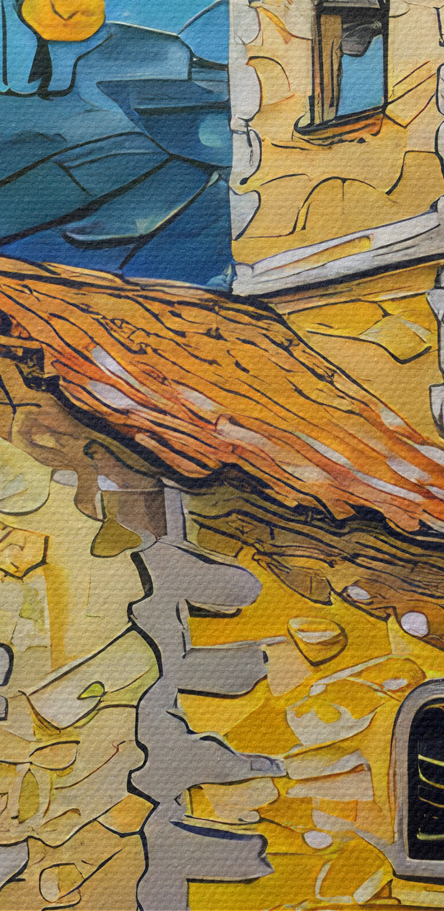 Peinture d'un bâtiment avec un clocher