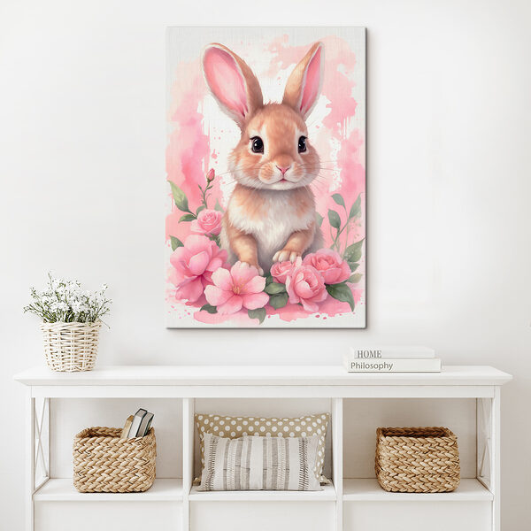 Lapin avec des fleurs roses Lapin avec des fleurs roses