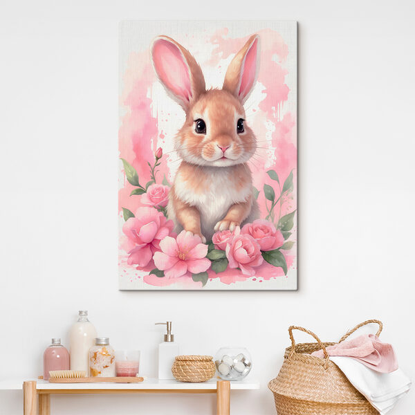 Lapin avec des fleurs roses Lapin avec des fleurs roses