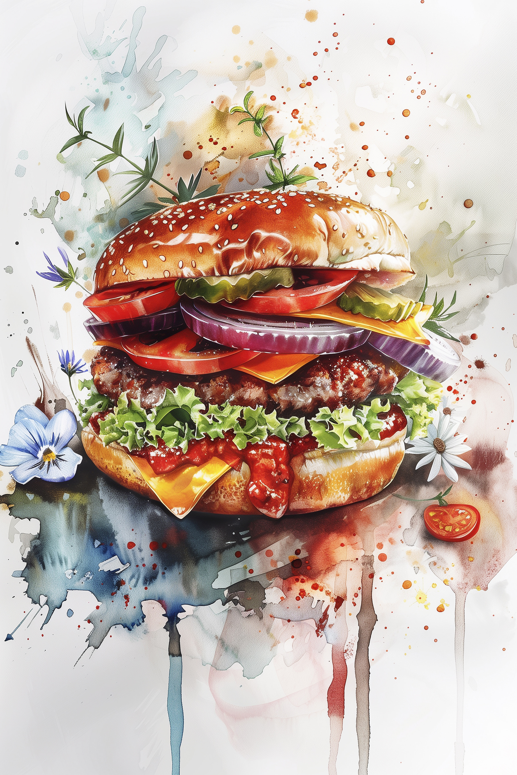 Watercolor of a burger