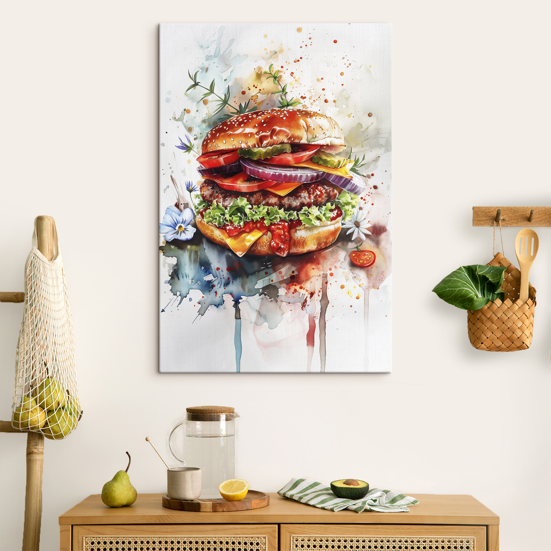 Watercolor of a burger