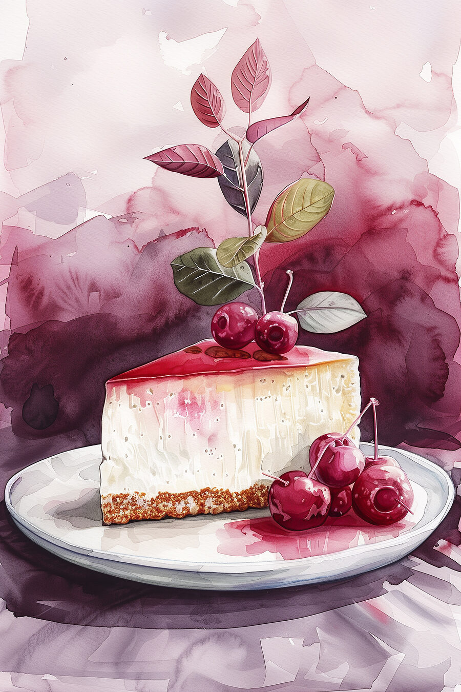 Pièce de cheesecake avec des cerises sur le dessus