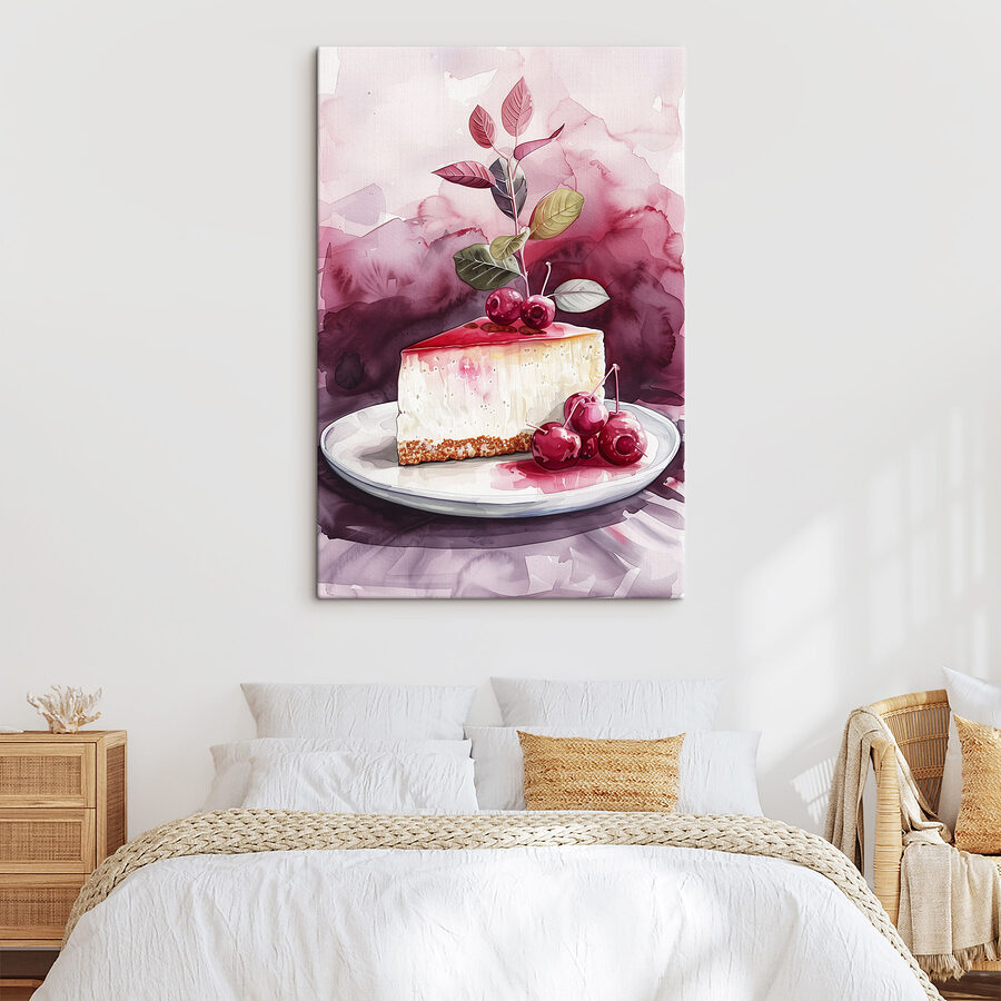 Pièce de cheesecake avec des cerises sur le dessus