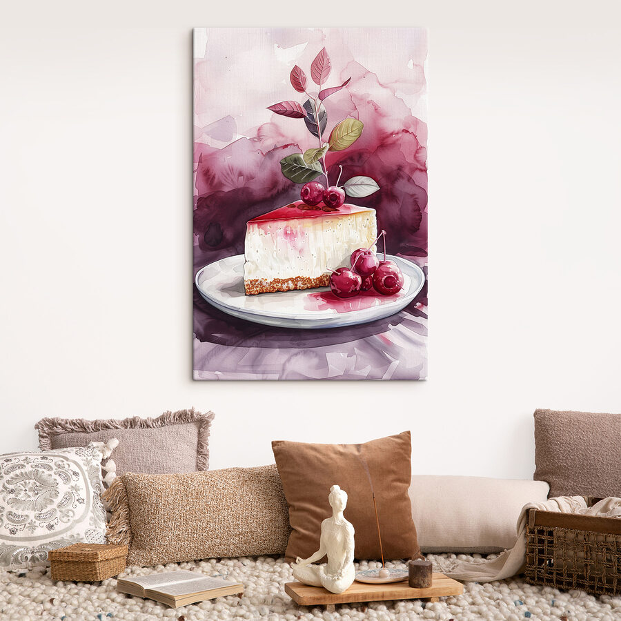 Pièce de cheesecake avec des cerises sur le dessus