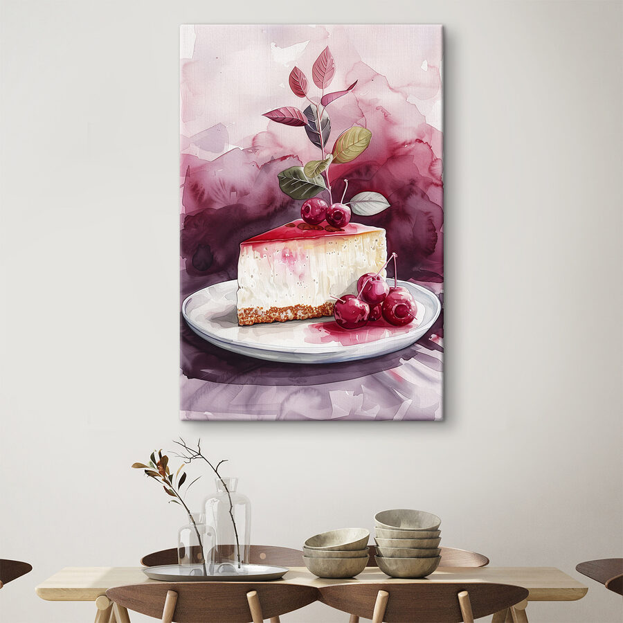 Pièce de cheesecake avec des cerises sur le dessus