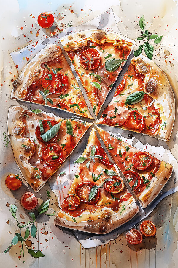 Aquarelle d'une pizza Aquarelle d'une pizza