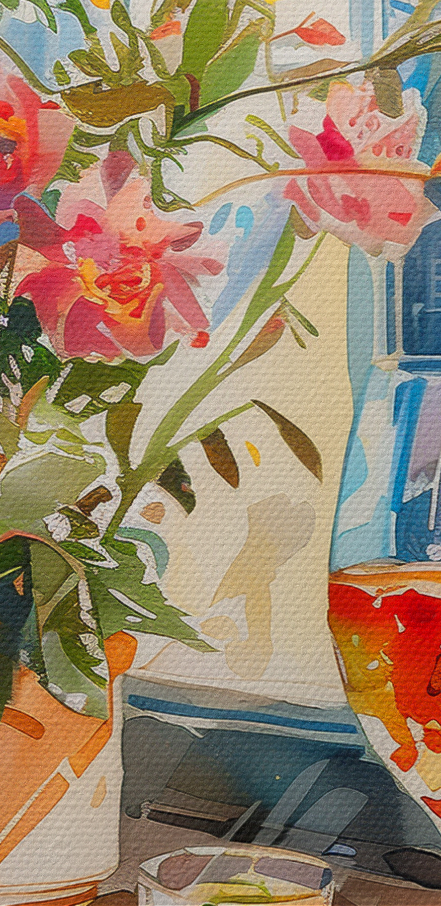 Peinture à l'aquarelle d'une table avec de la nourriture et des fleurs Peinture à l'aquarelle d'une table avec de la nourriture et des fleurs