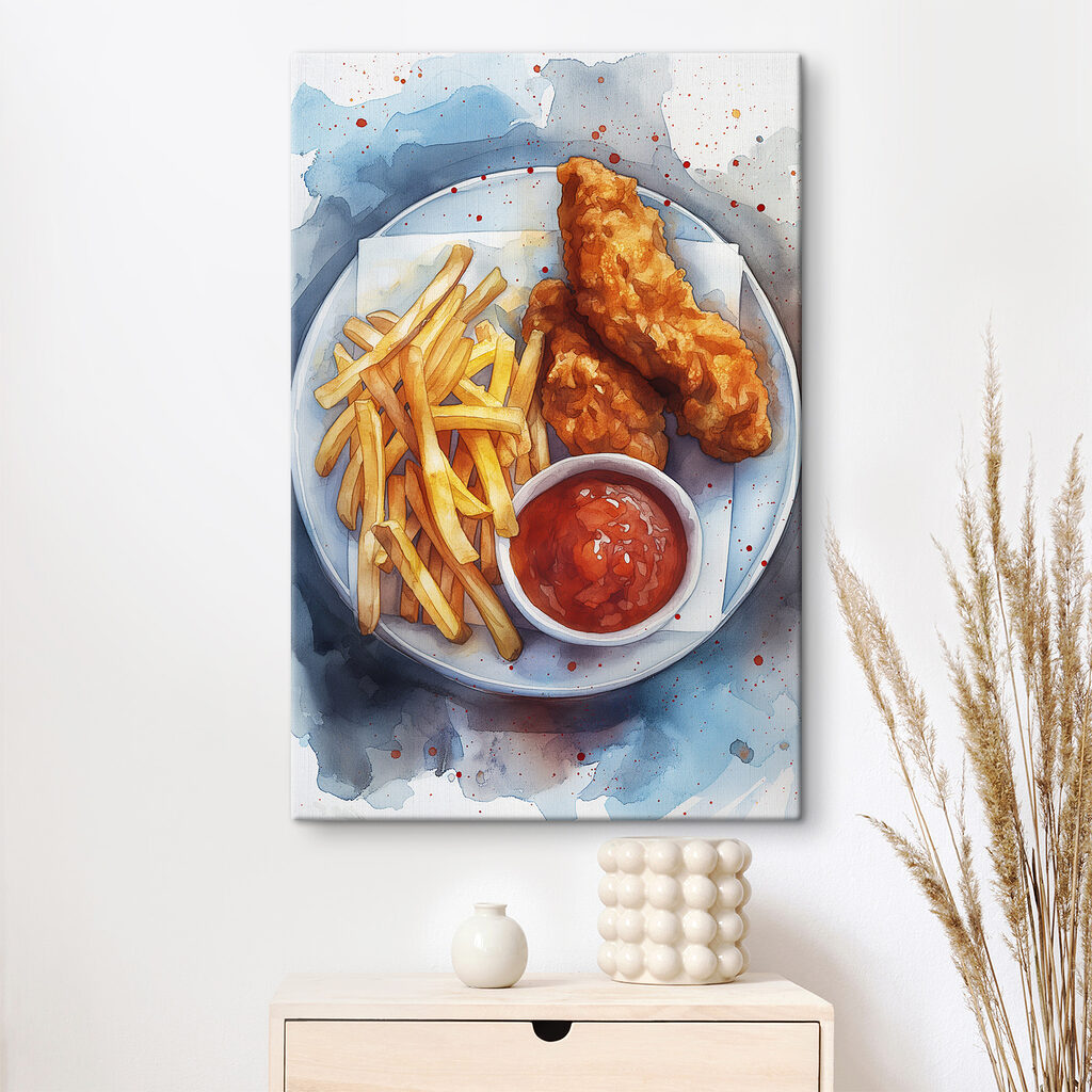Plate of chicken strips and fries
