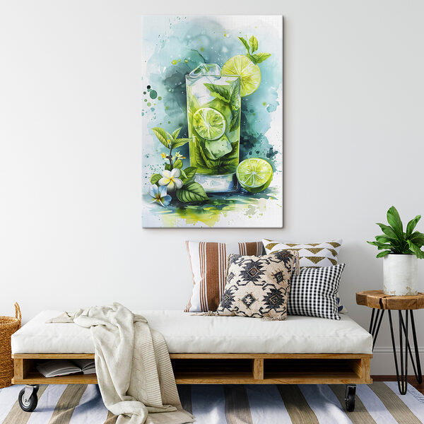 Aquarelle d'une boisson avec des citrons verts et des feuilles Aquarelle d'une boisson avec des citrons verts et des feuilles