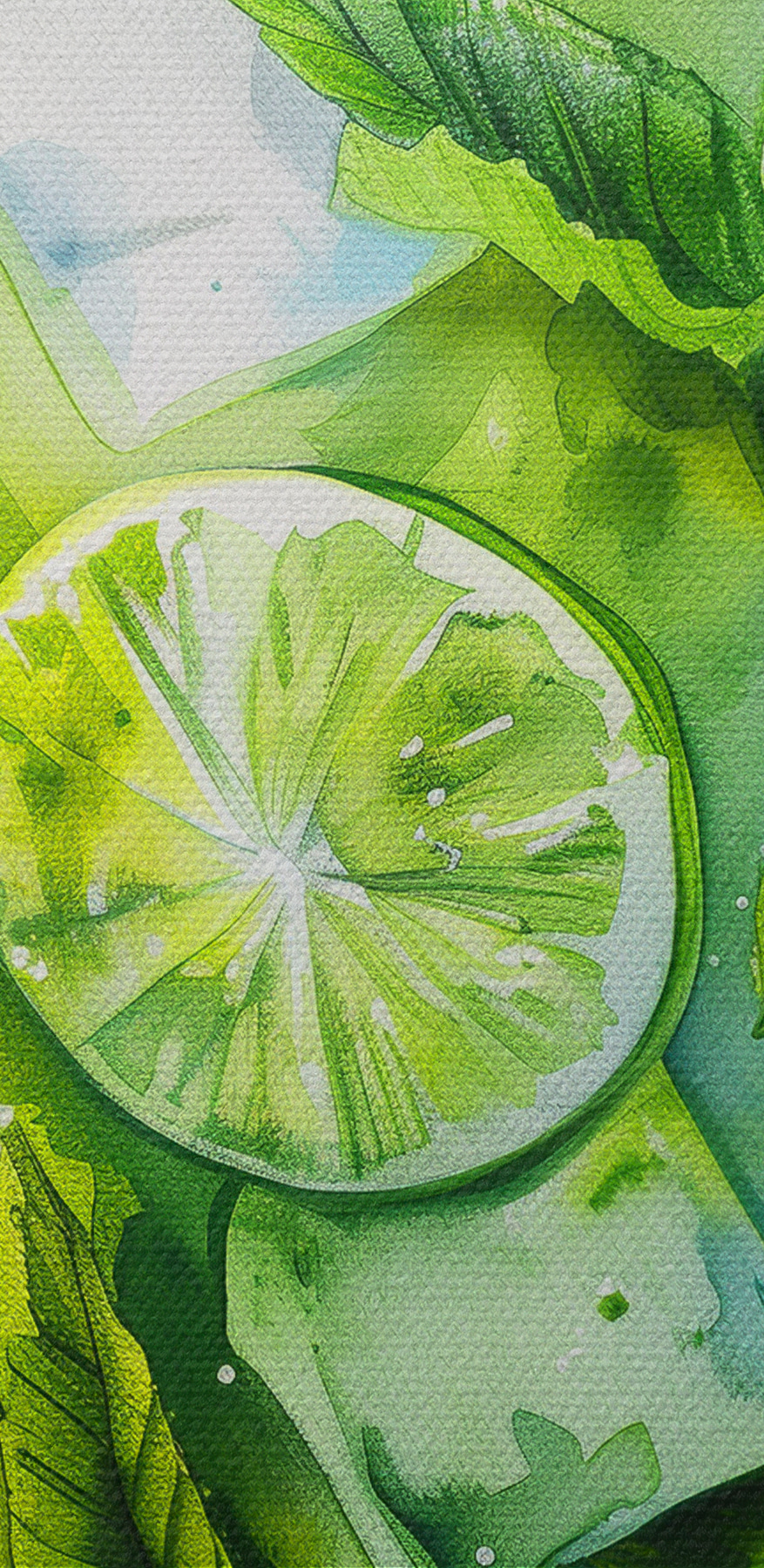 Aquarelle d'une boisson avec des citrons verts et des feuilles