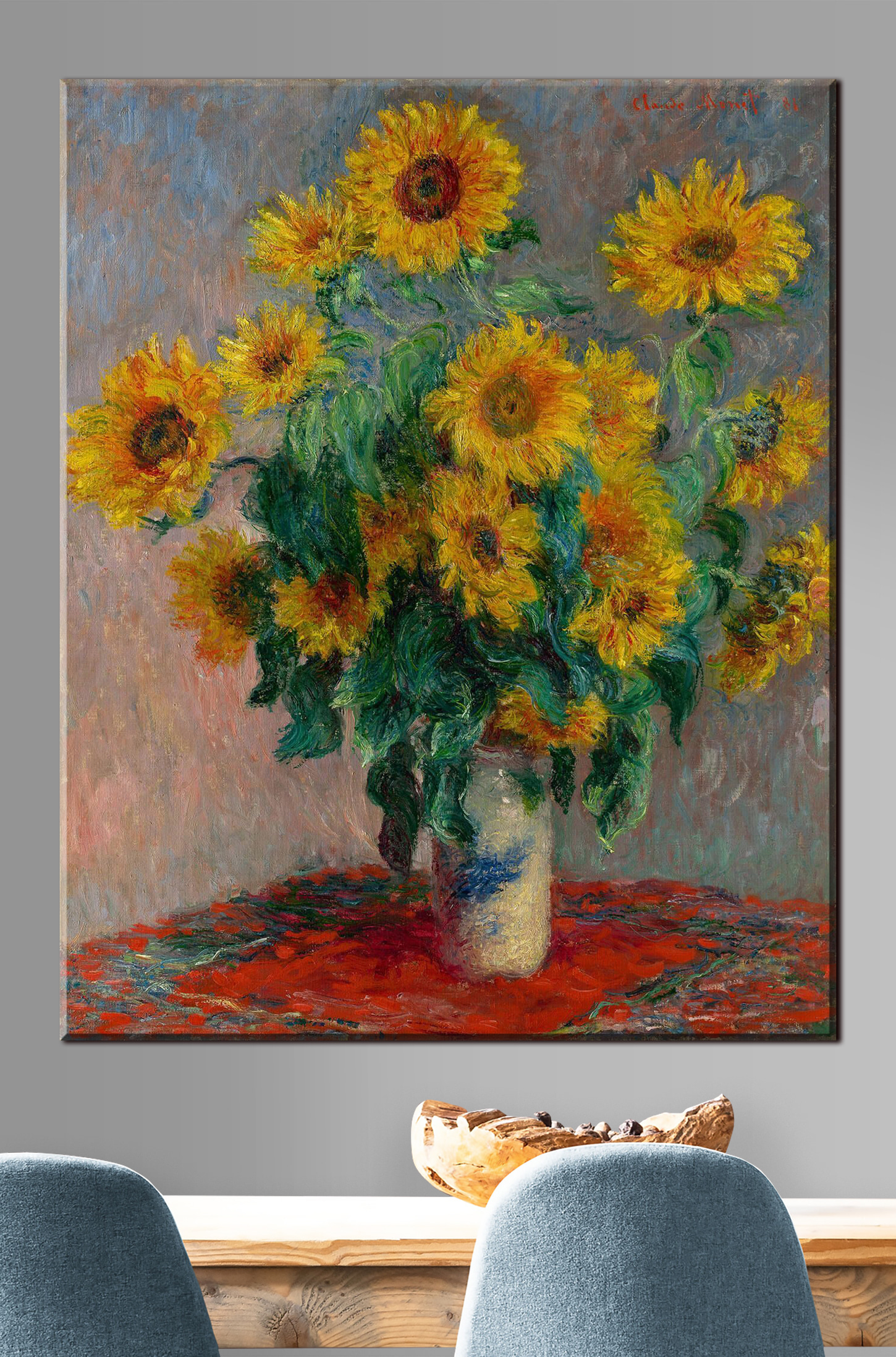Painting of sunflowers in a vase