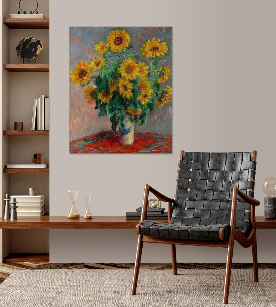Painting of sunflowers in a vase