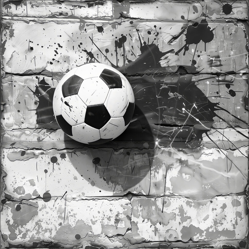 Soccer ball against a painted backdrop