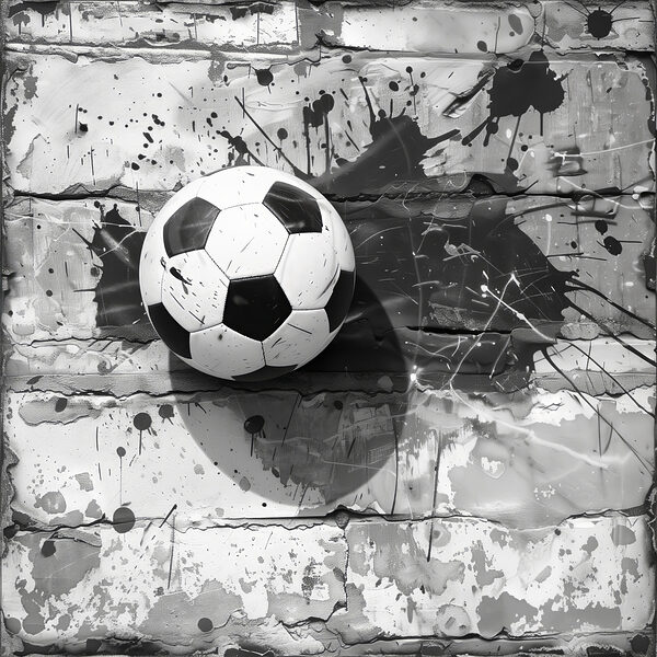 Soccer ball against a painted backdrop