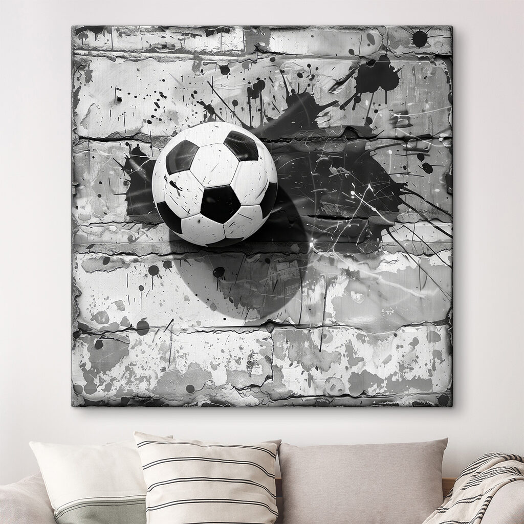 Soccer ball against a painted backdrop