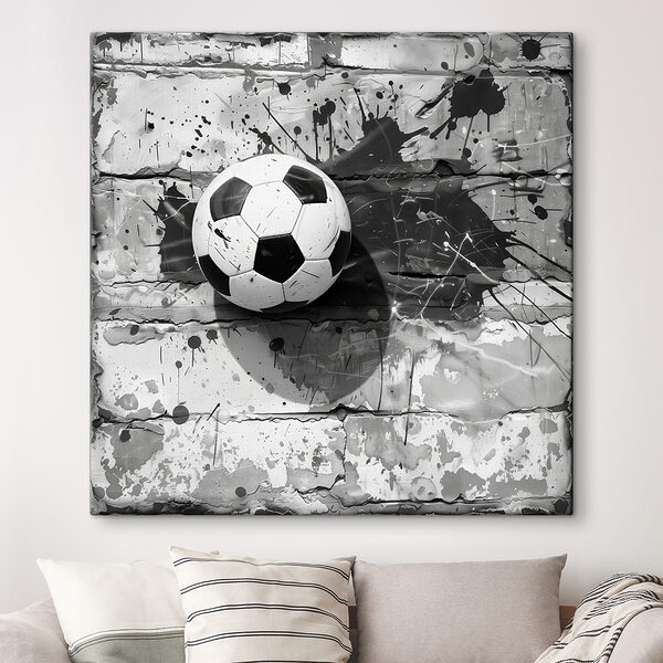 Soccer ball against a painted backdrop
