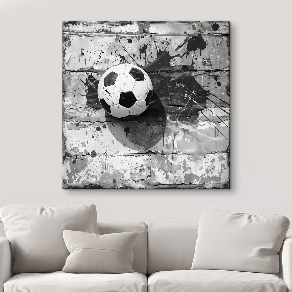 Soccer ball against a painted backdrop