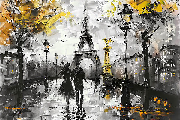 Couple se promenant dans l'art parisien. Couple se promenant dans l'art parisien.