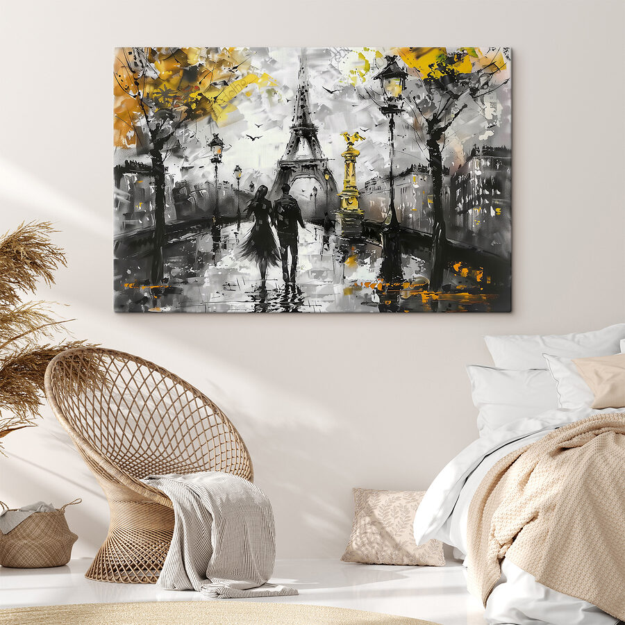Couple se promenant dans l'art parisien.