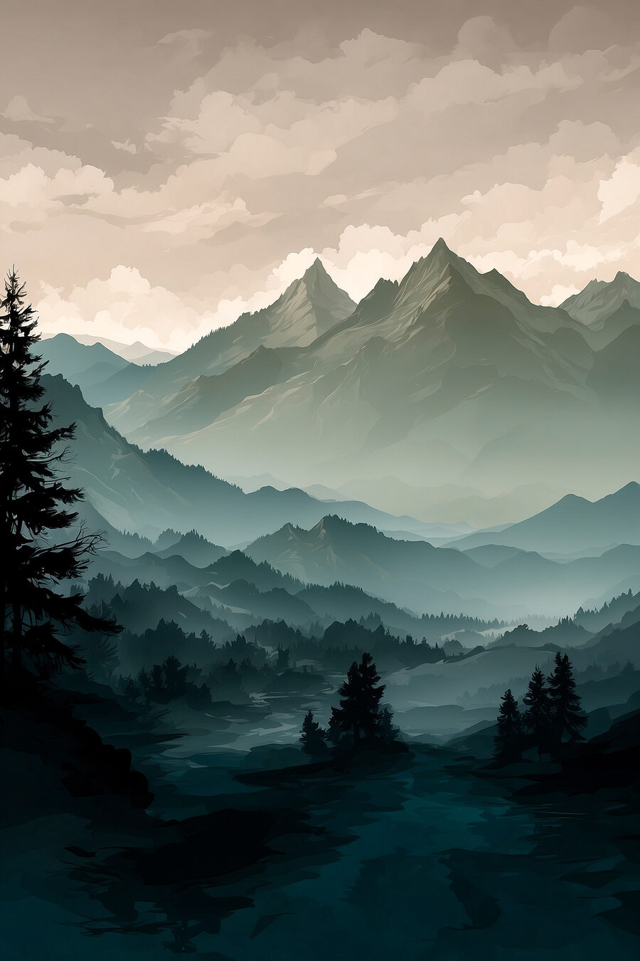 Paysage de montagnes et d'arbres