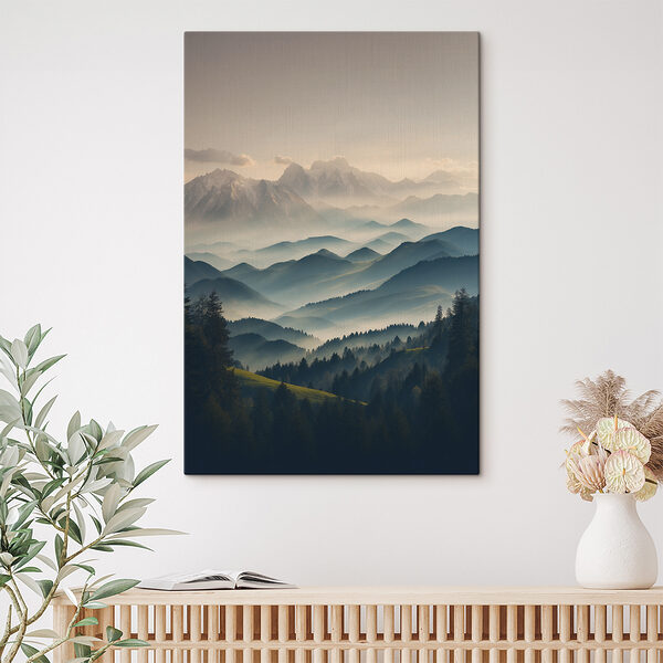 Chaîne de montagnes avec arbres et brouillard Chaîne de montagnes avec arbres et brouillard
