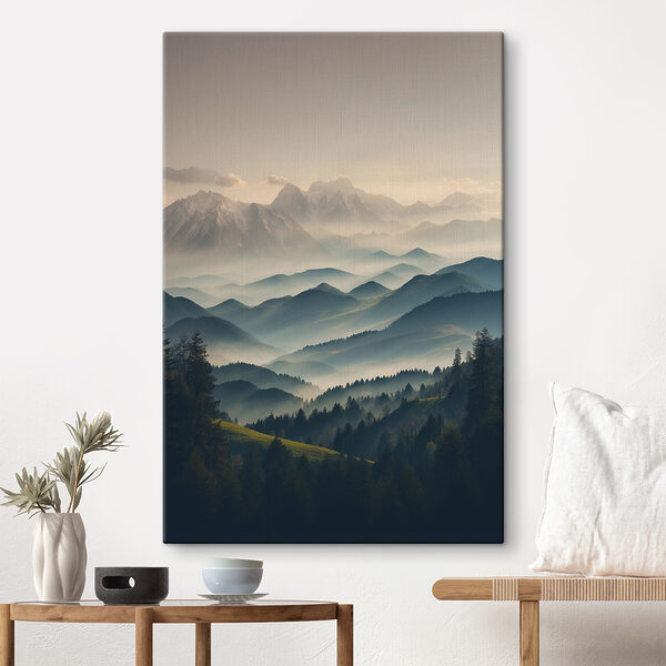 Chaîne de montagnes avec arbres et brouillard Chaîne de montagnes avec arbres et brouillard