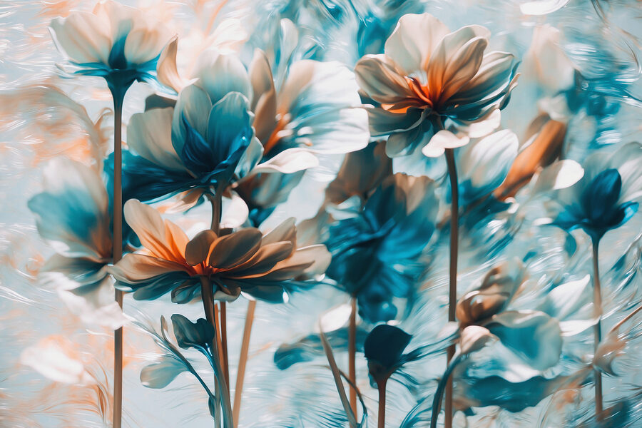 Groupe de fleurs aux pétales bleus et blancs