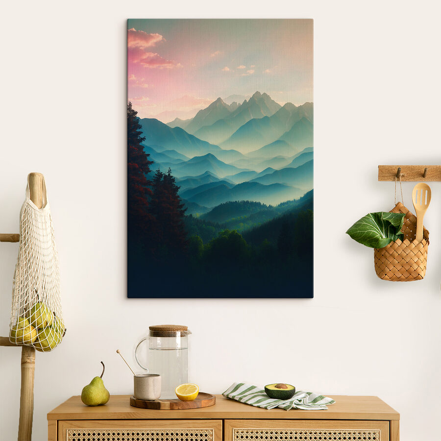 Chaîne de montagnes avec arbres et nuages