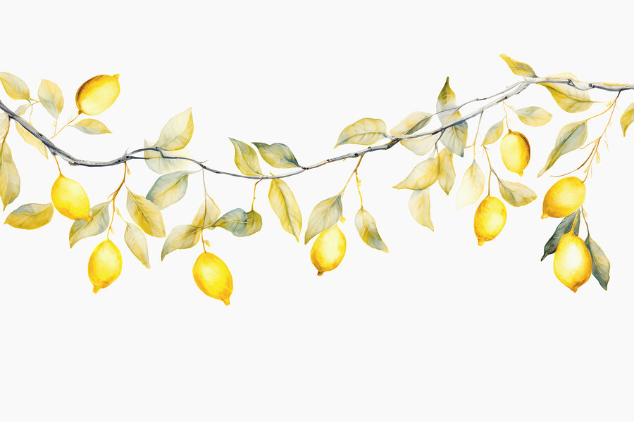 Branche avec feuilles jaunes et citrons